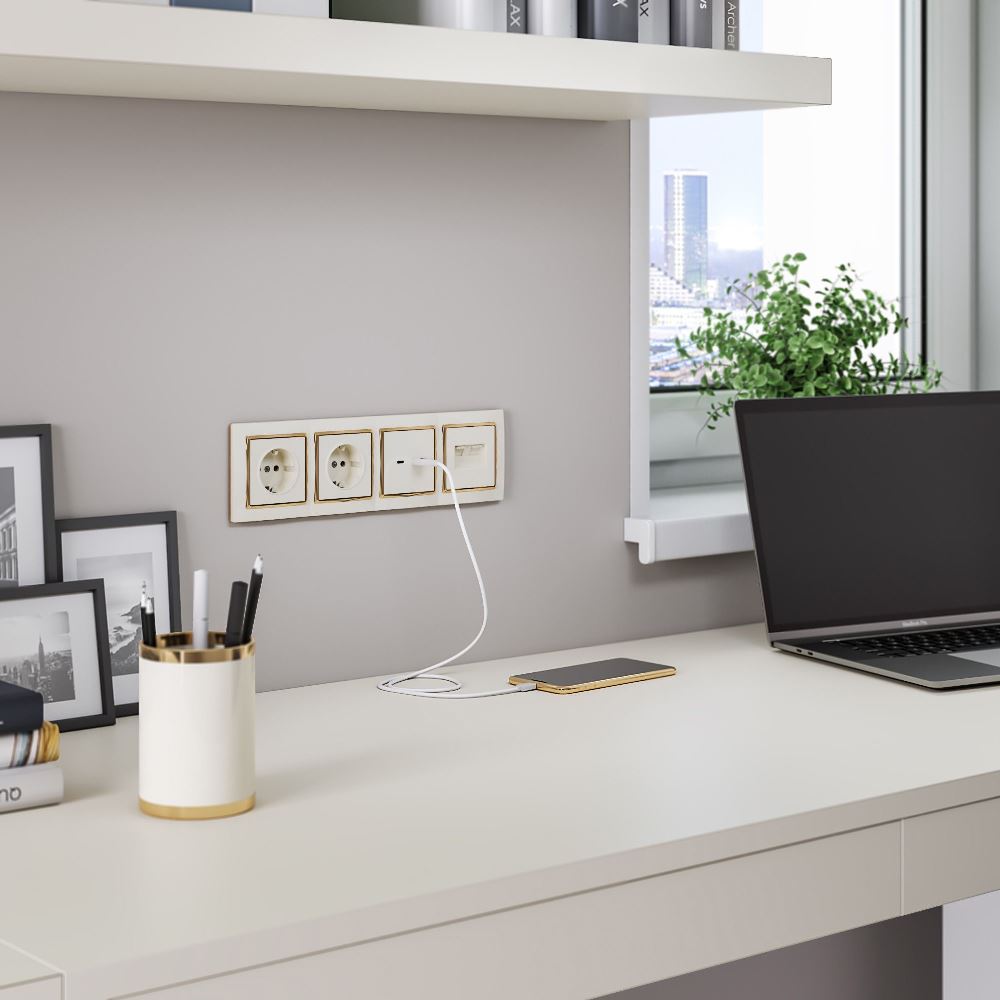 Рамка из поликарбоната Werkel Snabb на 4 поста Слоновая кость / Золото W0041932 — изображение 2