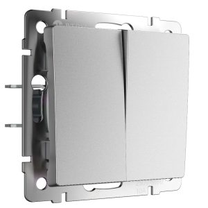 Выключатель двухклавишный встраиваемый проходной Werkel Серебряный матовый W1122065