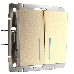 Выключатель двухклавишный встраиваемый проходной Werkel с подсветкой Шампань рифленый W1122110