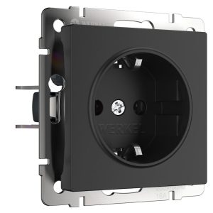 Розетка встраиваемая Werkel с заземлением, безвинтовой зажим Черный матовый W1171308