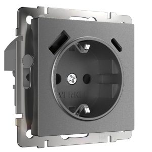 Розетка встраиваемая Werkel с заземлением, шторками и USB тип A+C Графит матовый W1171764