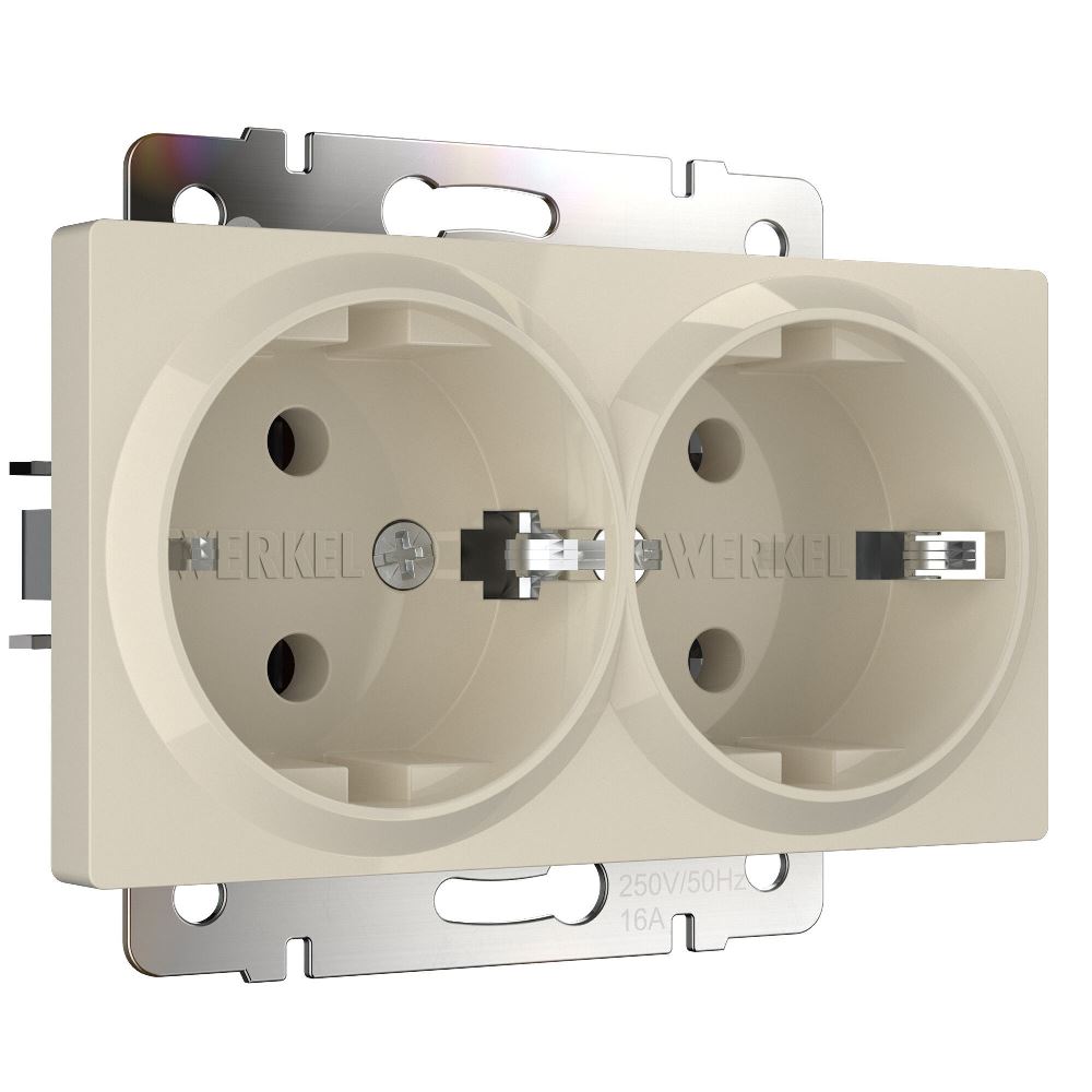 Розетка встраиваемая двойная Werkel W с заземлением Слоновая кость W1172003