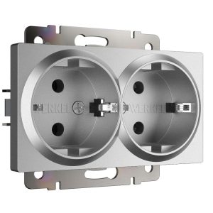 Розетка встраиваемая двойная Werkel с заземлением Серебрянный матовый W1172065