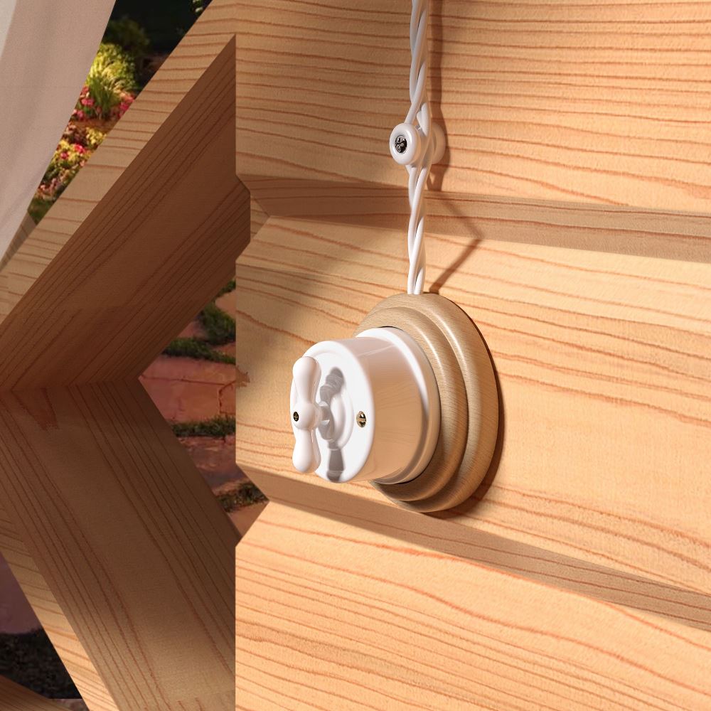 Выключатель двухклавишный накладной Werkel Ретро на 4 положения Белый W5620001 — изображение 3