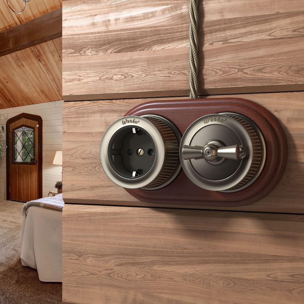 Выключатель двухклавишный накладной Werkel Ретро на 4 положения Бронза W5720012 — изображение 2