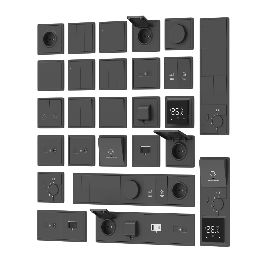 Выключатель двухклавишный встраиваемый проходной Donel R98 Черный матовый DA10800-DA29528 — изображение 3