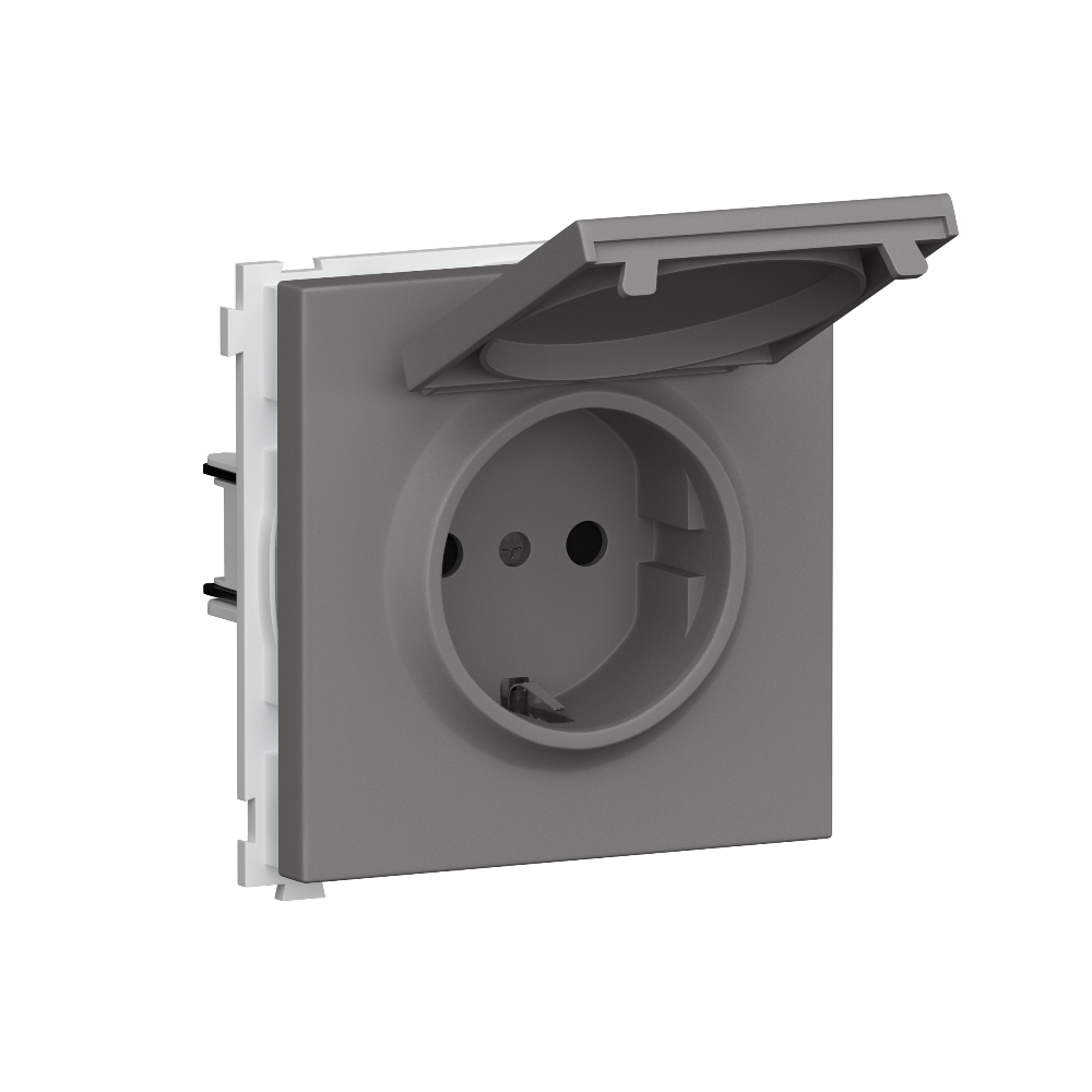 Розетка встраиваемая Donel R98 Schuko с крышкой и заземлением на клеммах Шоколад матовый DA17700-DA45442