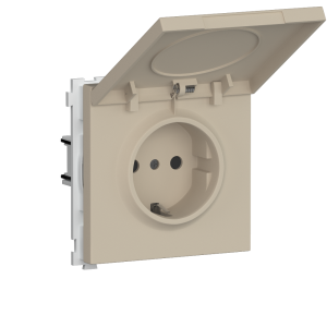 Розетка встраиваемая Donel R98 Schuko с крышкой и заземлением на клеммах Кашемир матовый DA17700-DA52035