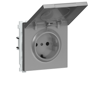 Розетка встраиваемая Donel R98 Schuko с крышкой и заземлением на винтах Алюминий матовый DA18800-DA52026
