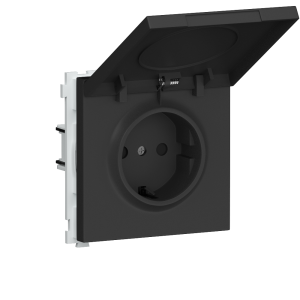 Розетка встраиваемая Donel R98 Schuko с крышкой и заземлением на винтах Черный матовый DA18800-DA52028
