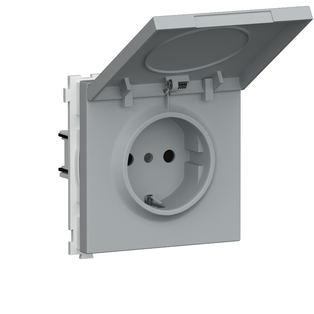 Розетка встраиваемая Donel R98 Schuko с крышкой и заземлением на винтах Серый матовый DA18800-DA52040
