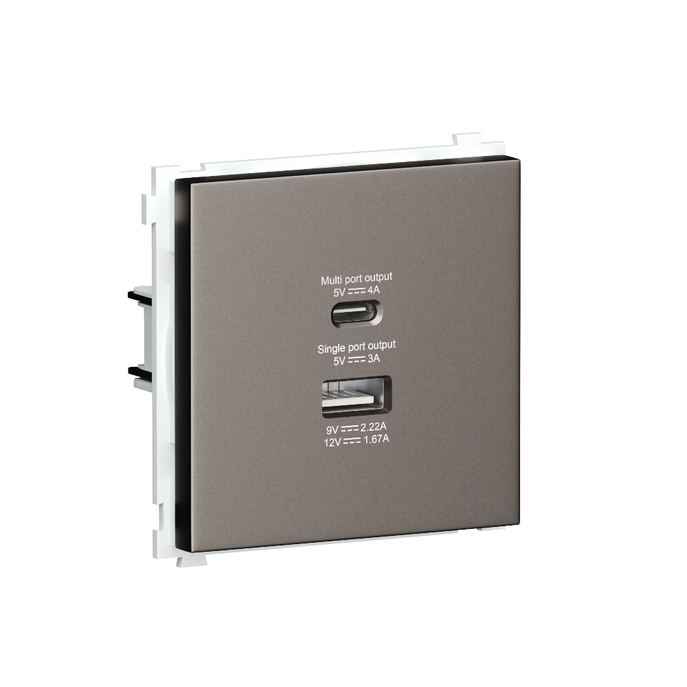 Розетка встраиваемая USB Donel R98 тип A+С быстрая зарядка Сталь матовая DA20400-DA27737