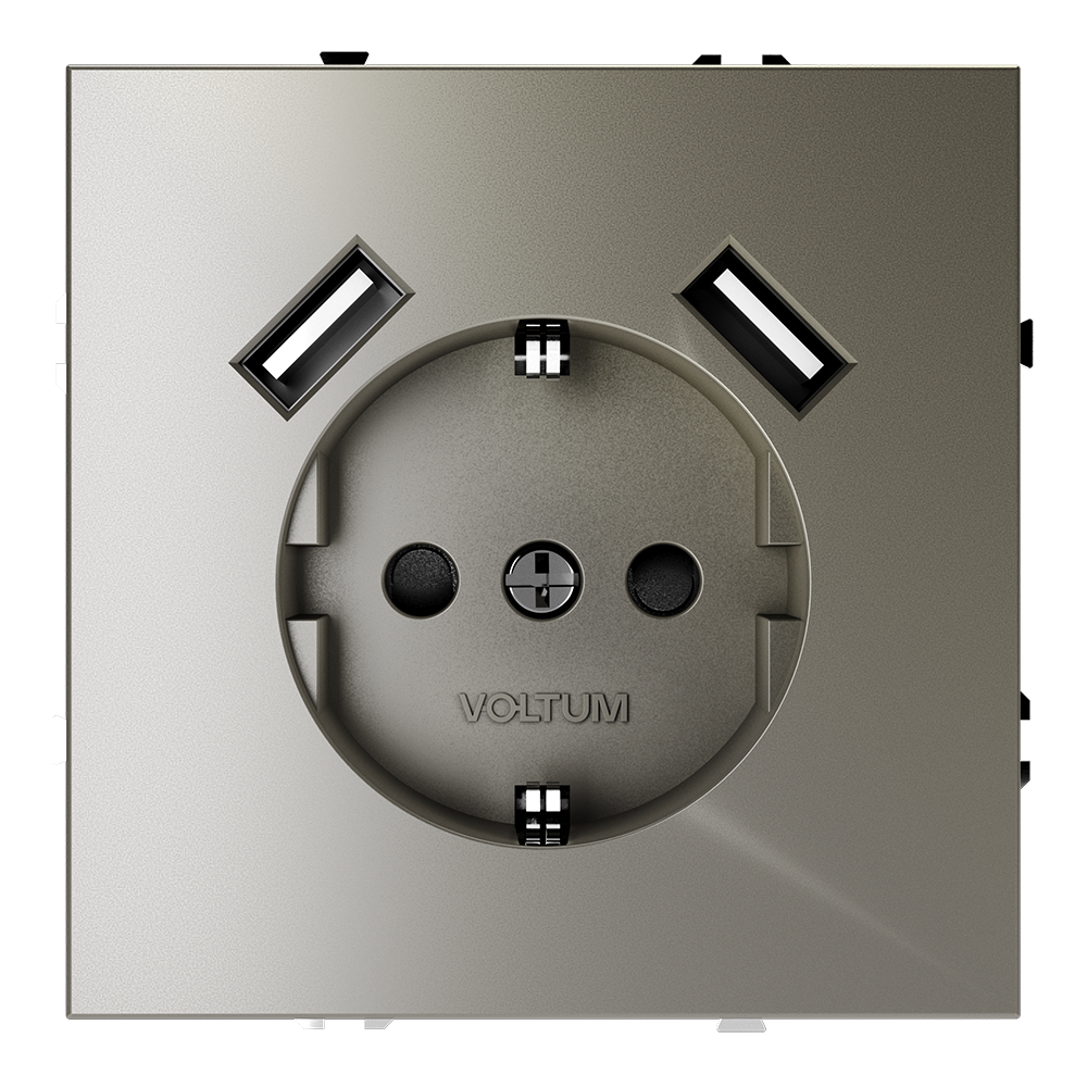 Розетка встраиваемая Voltum S70 с заземлением, шторками и USB A+A Шелк VLS040404
