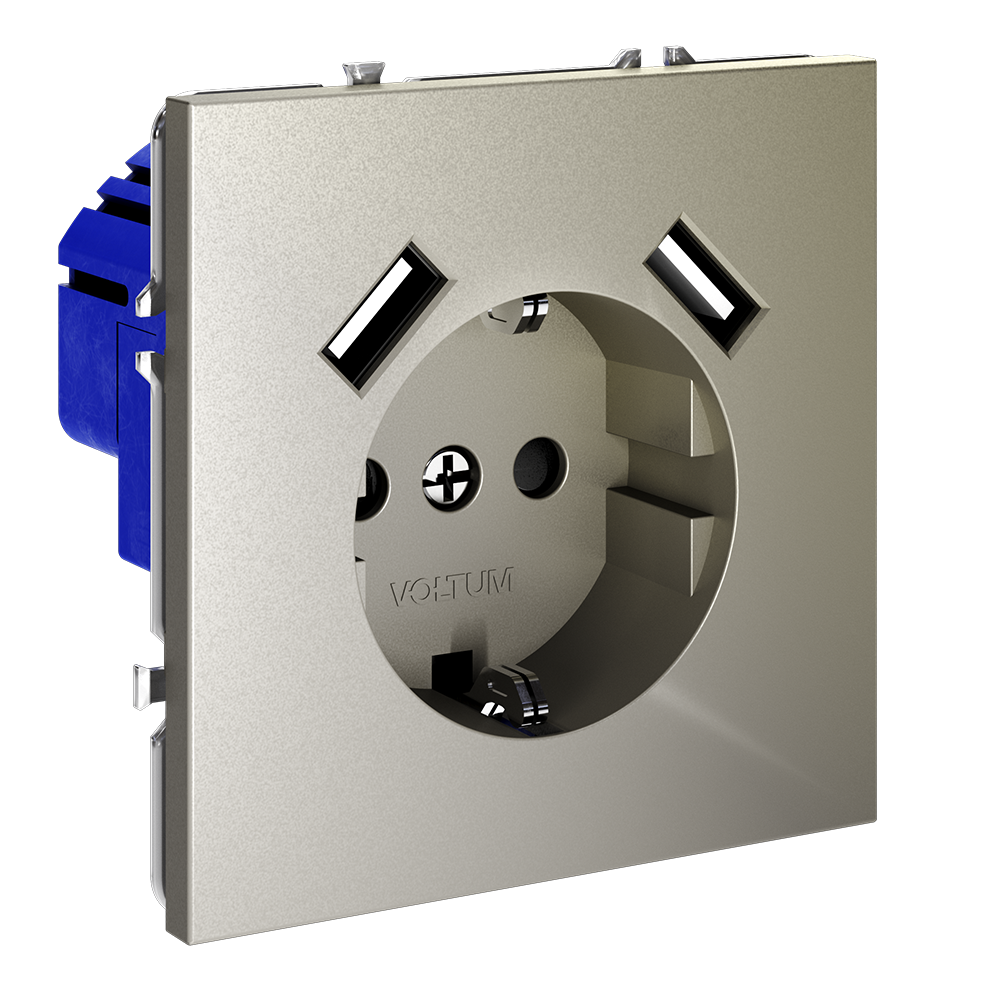 Розетка встраиваемая Voltum S70 с заземлением, шторками и USB A+A Шелк VLS040404 — изображение 2