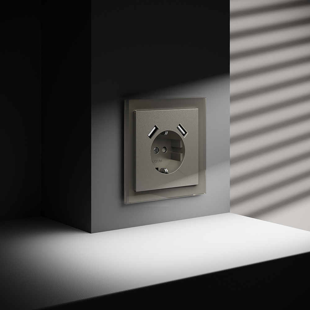 Розетка встраиваемая Voltum S70 с заземлением, шторками и USB A+A Шелк VLS040404 — изображение 4